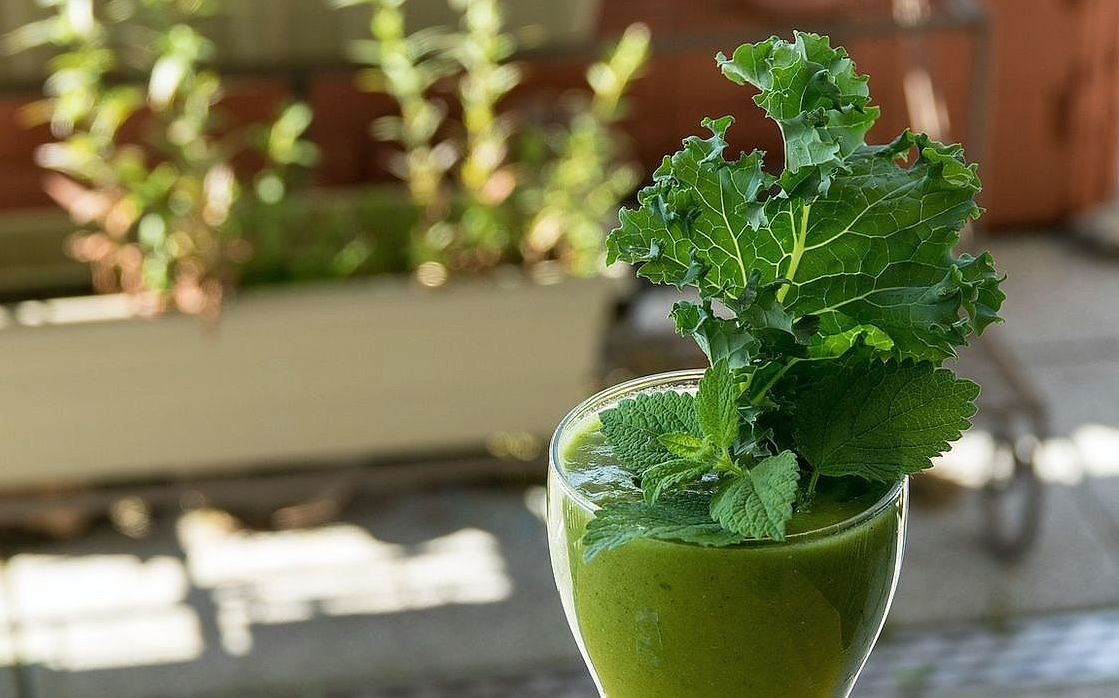 A fresh green juice with vibrant colour